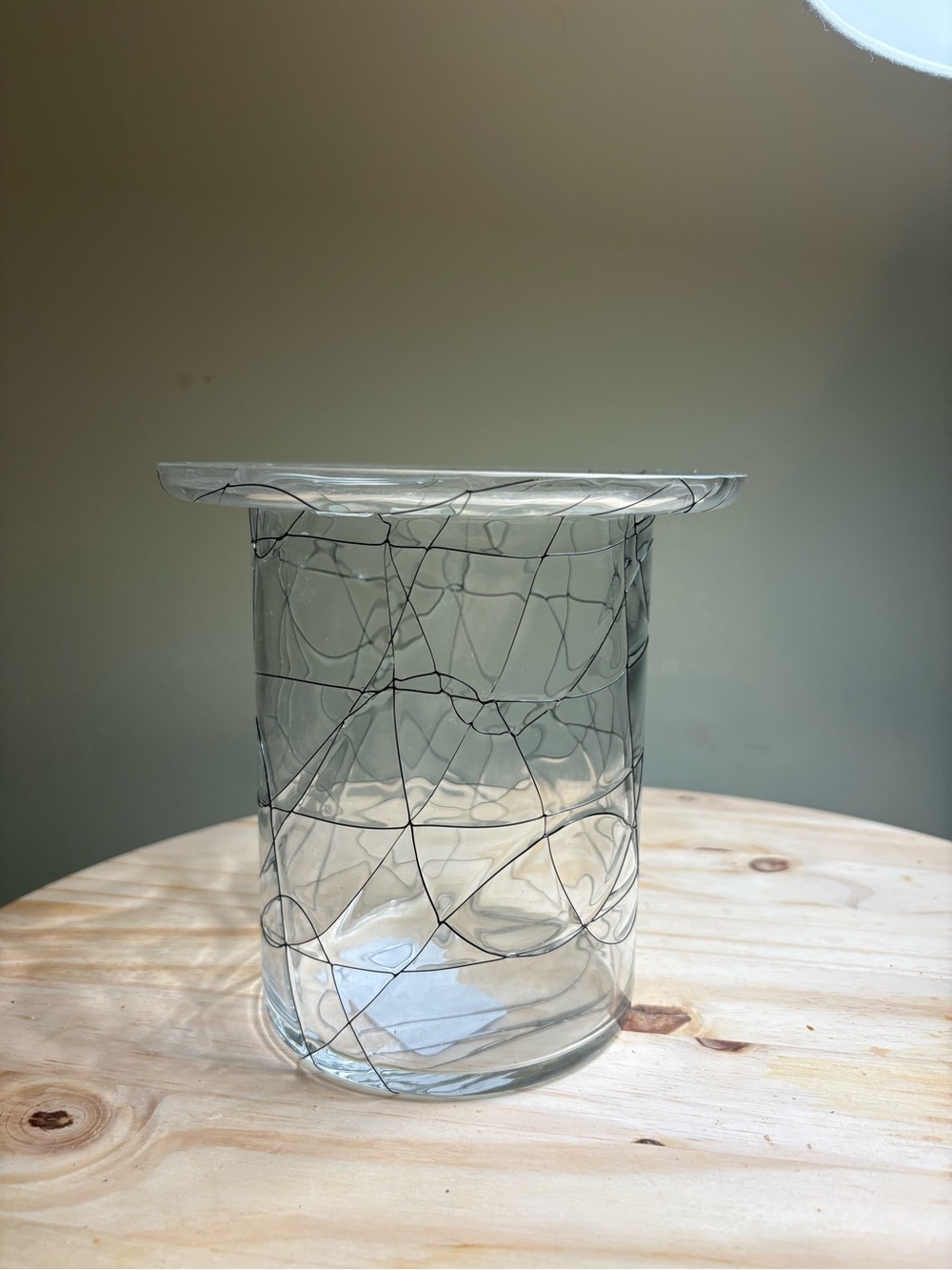 Murano Clear Glass Vase with Black Swirl Accents